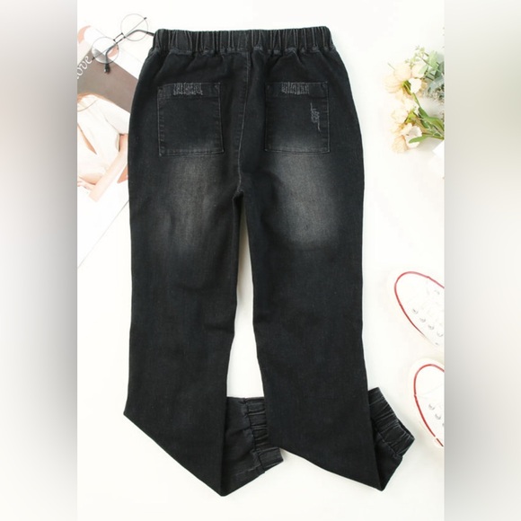 Black Distressed Denim Joggers - Picture 2 of 5